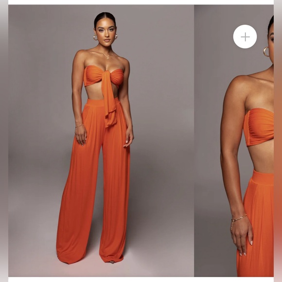 Two Piece Set - Tie Knot Top and Bottom Flowy Pants - Picture 2 of 6